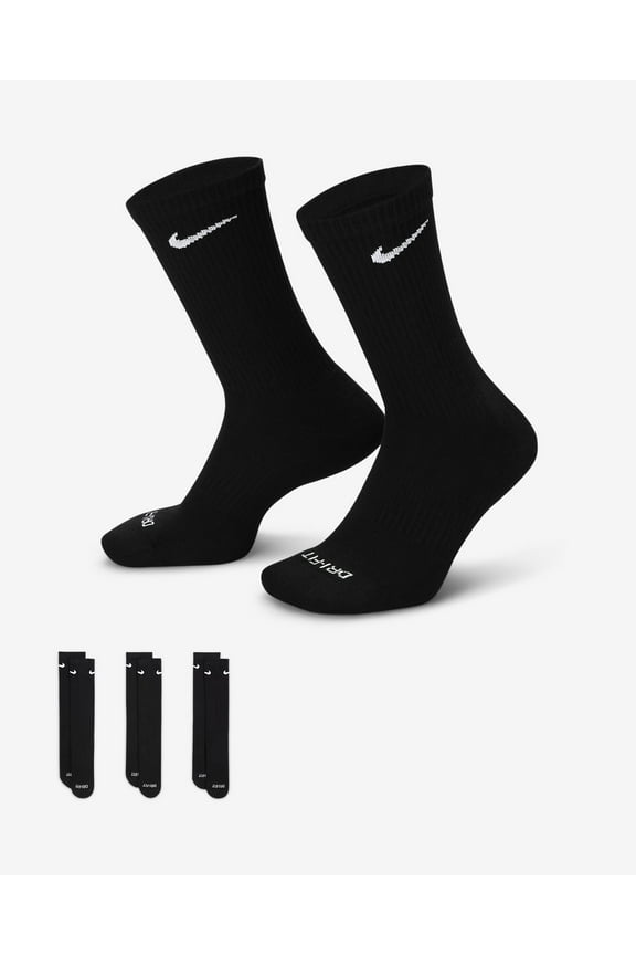 Everyday Plus Cushioned Training Crew Socks (3 Pairs) Black Sz Small (3Y-5Y Youth / 4-6 Wmn's)