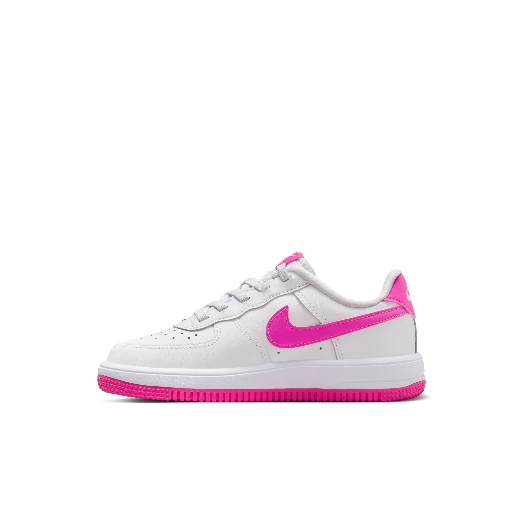 Force 1 Low EasyOn Little Kids' Shoes Color: White/Laser Fuchsia Size: 11C