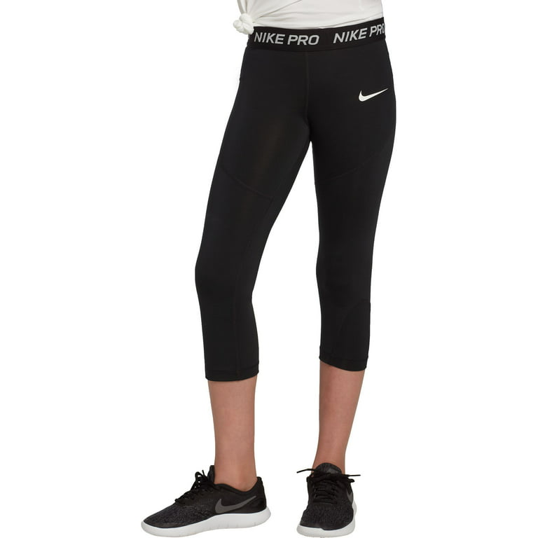 Nike Girls' Pro Dri-FIT Solid Capris, Black, XS 