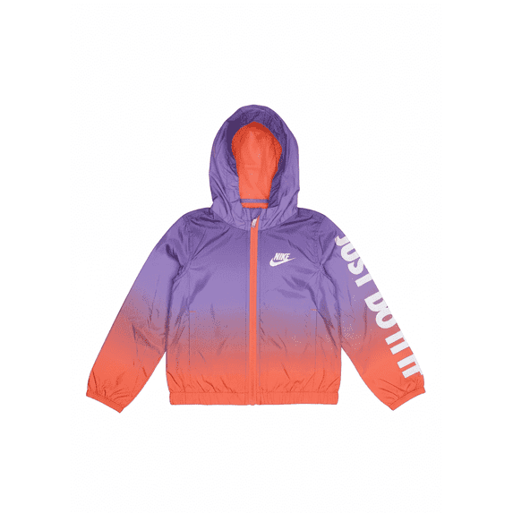 Nike Girls' Purple/Orange Windbreaker Hooded Jacket for Toddlers 12 Months – Full Zip, Lightweight, Breathable, Casual, Activewear, Fall/Spring