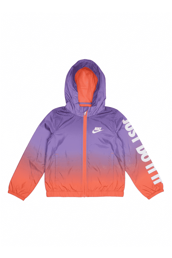 Girls' Purple/Orange Windbreaker Hooded Jacket for 18 Months Baby – Full Zip, Lightweight, Breathable, Casual, Activewear, Fall/Spring