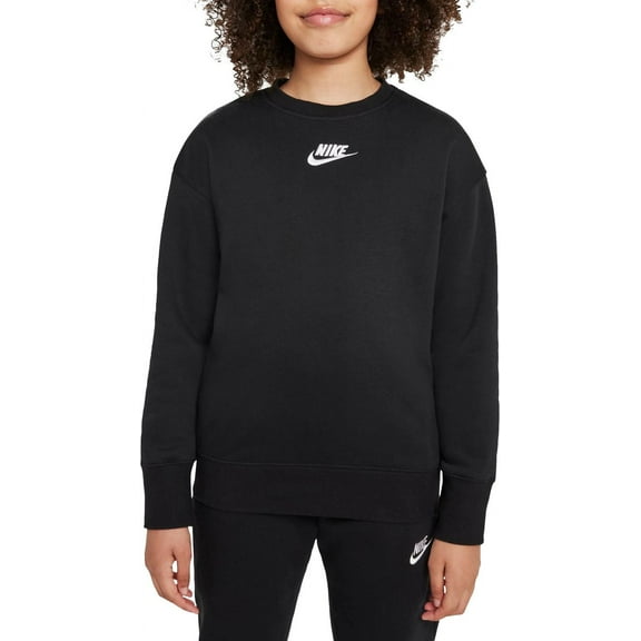 Nike Girls' Sportswear Club Fleece Crewneck Sweatshirt (Black, M)