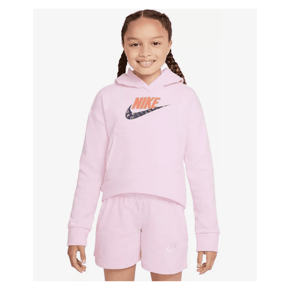 Nike Girls' Sportswear Club Fleece Pullover Hoodie Foam/Magic Ember, Pink, S