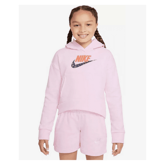 Nike Girls' Sportswear Club Fleece Pullover Hoodie Foam/Magic Ember, Pink, S