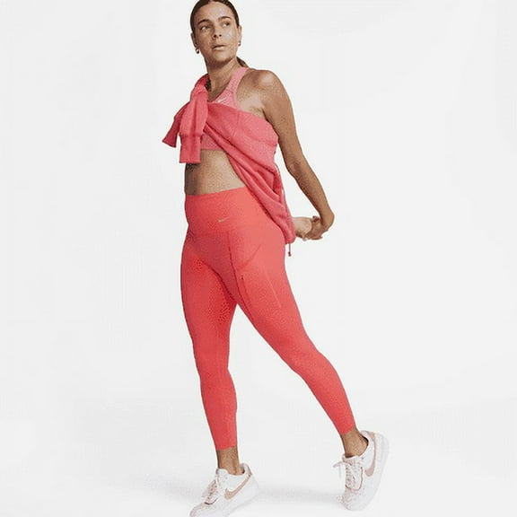 Nike Go Women's Firm-Support High-Waisted 7/8 Leggings with Pockets Color: Ember Glow/Black Size: 2XL