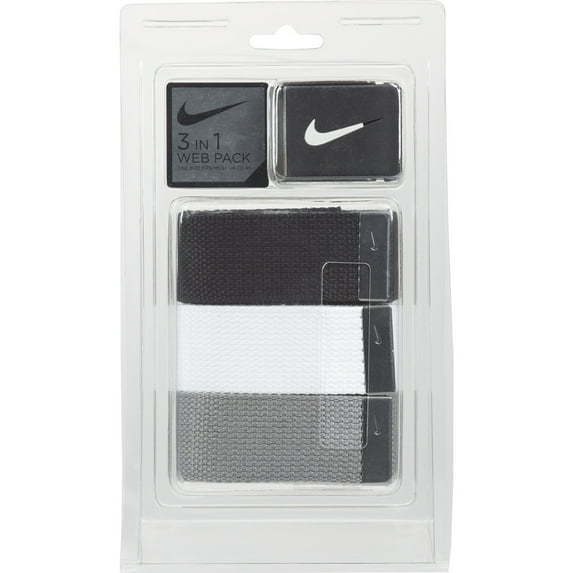 Nike Golf Men's 3-in-1 Web Belts, Black / White / Gray (One Size Fits Most) -