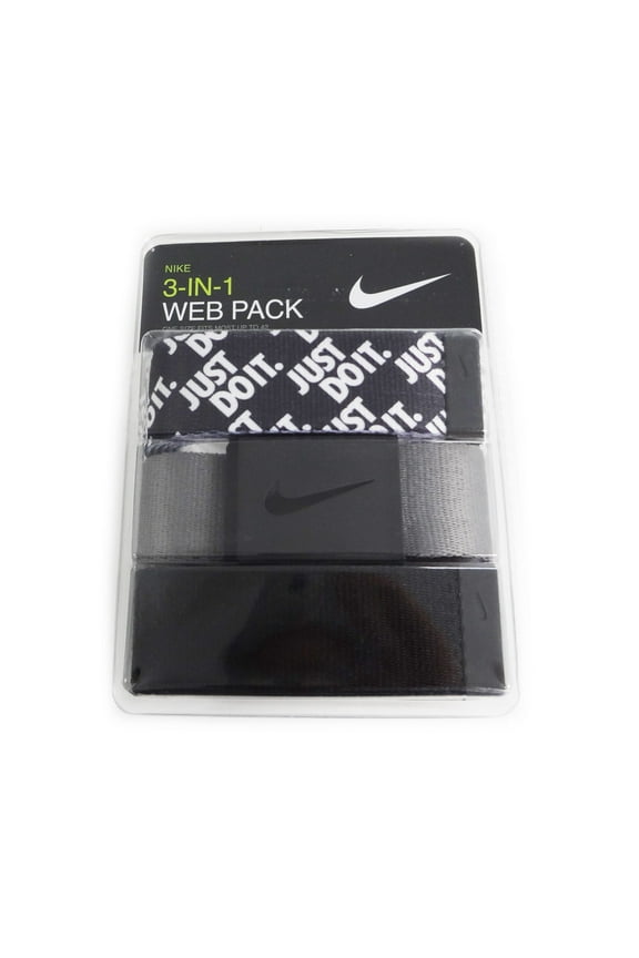 Golf Men's 3-in-1 Web One-Size-Fits-Most Belts, Black/Gray/Just Do It -