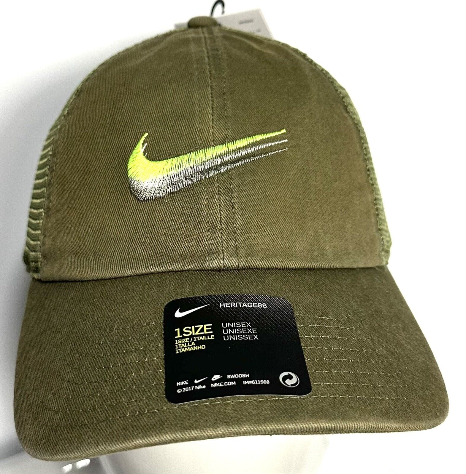 Nike Heritage86 Swoosh Hat Adjustable Olive Unisex Strapback 1Size DC4022 222 Walmart