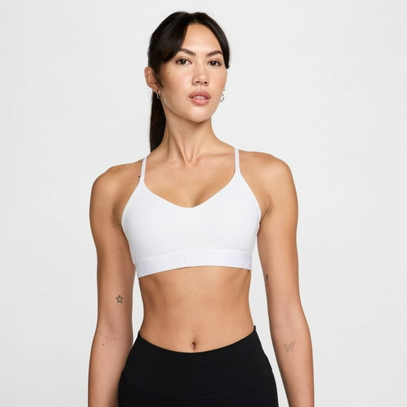 Nike Indy Light Support Women's Padded Adjustable Sports Bra Color: White/Stone Mauve Size: XS