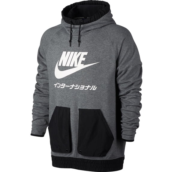 Nike International Men's Pull Over Hoodie Carbon Heather/Black/White 831132-091