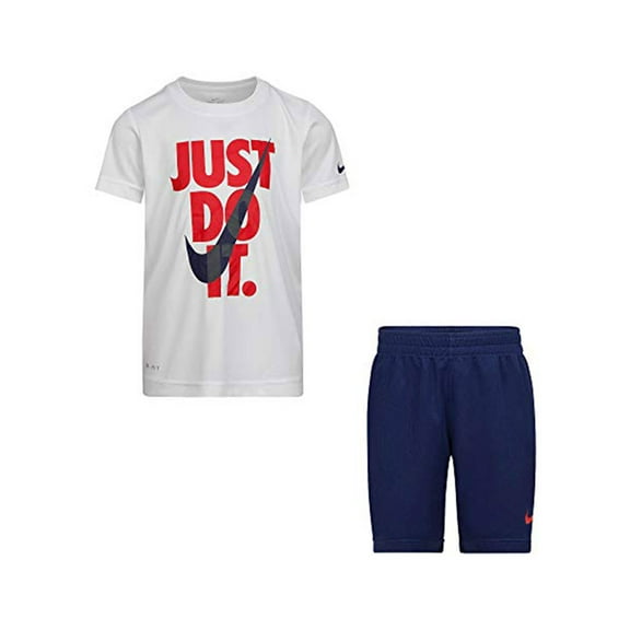 Nike JDI Swoosh T-Shirt and Shorts Set Baby Boys Active Shirts & Tees Size 7, Color: White/Red/Blue