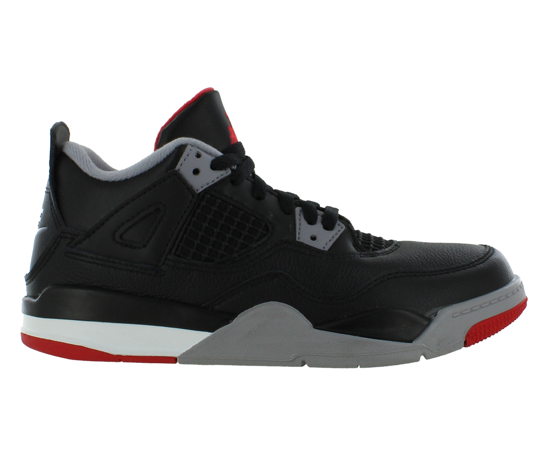 Nike Jordan Air 4 Kids Sneakers, Fire Red & Black & Cement Grey, Size 11