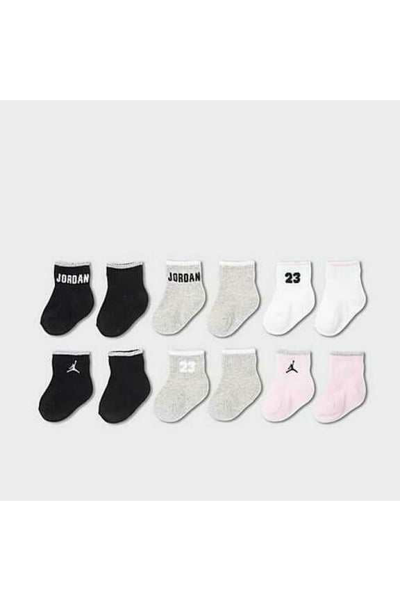 Jordan Infant Ankle 6-Pack Socks Black/White/Pink/Grey Size 2-4