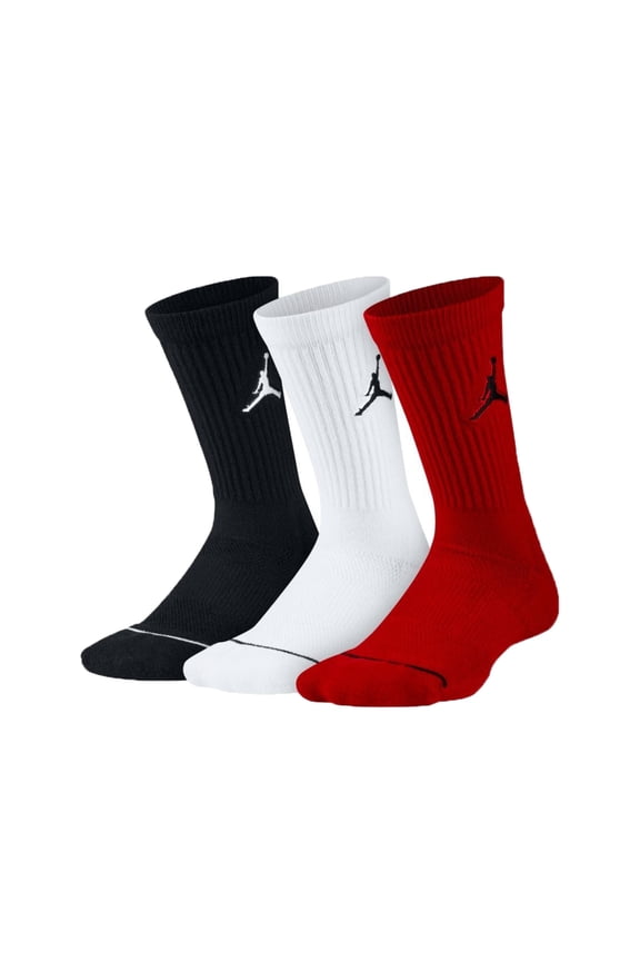 Jordan Jumpman Dri-Fit Crew 3 Pairs Mens Socks Size L, Color: Black/White/Gym Red