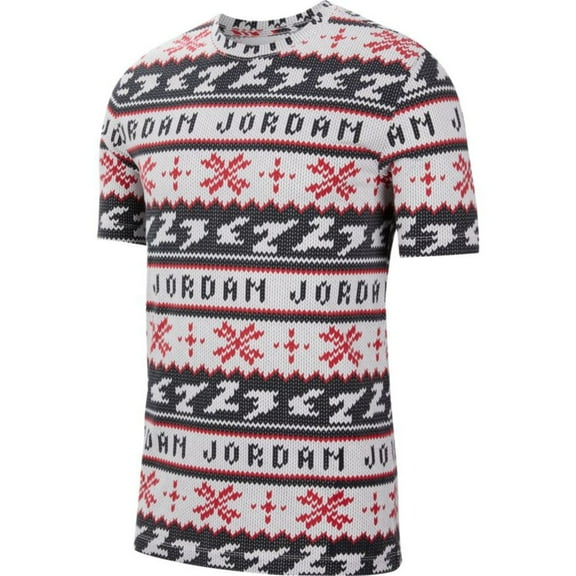 Nike Jordan Ugly Sweater Short Sleeve T-Shirt White/Red-Black CT3711-101 Men's Size M
