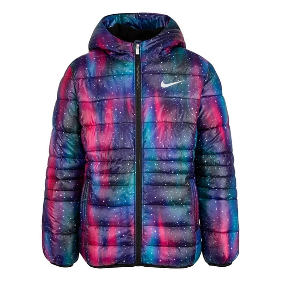 Nike Just Do It Printed Puffer Jacket (Little Kids) (Girls, Black, 4 Little Kid)