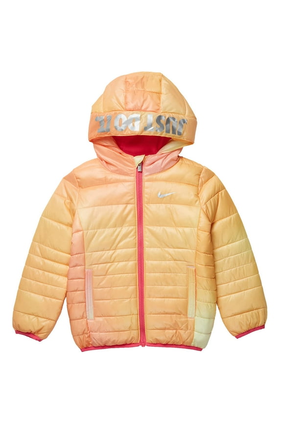 Just Do It Printed Puffer Jacket (Toddler) (Girls, Hyper Pink, 2T (Toddler))