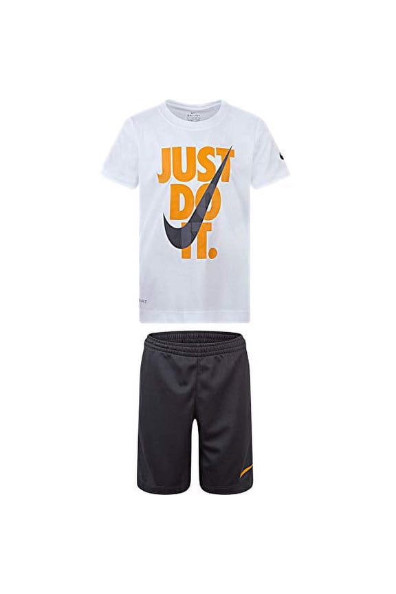 Boy's Dri-FIT Just Do It Graphic T-Shirt & Shorts Two-Piece Set (Little Kids) 4 Dark Gray
