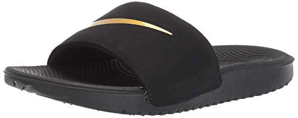 Nike kawa black and gold sliders on sale