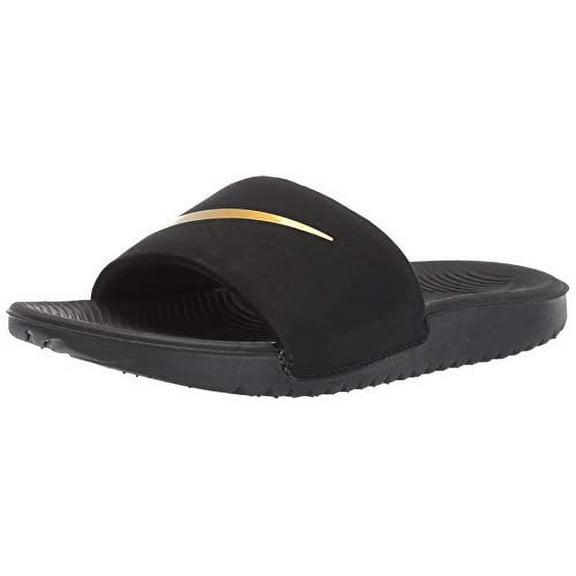 Nike Kawa Slide (GS/PS) Sandal, Black/Metallic Gold, 11 US Unisex Little Kid