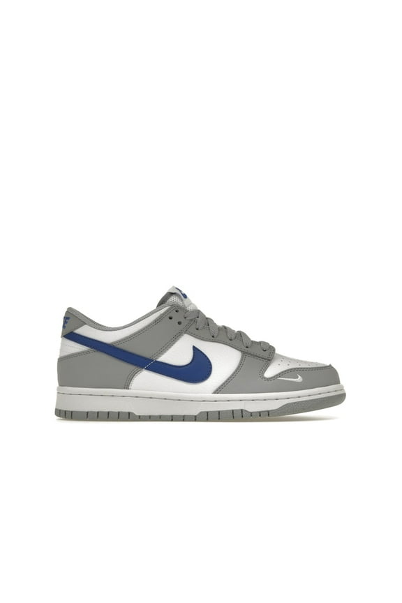 Kid's Dunk Low Mini Swoosh Wolf Grey Game Royal Shoes, from StockX