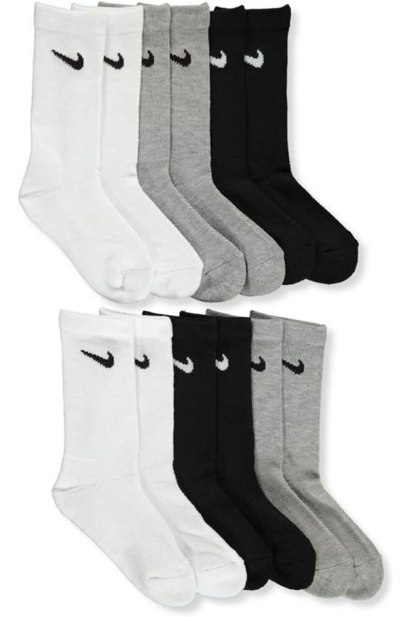 Kid's Nylon Cushioned Crew Socks, Multicolor (6 Pack)