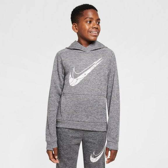 Nike Kids 8-20 Therma-FIT Stain Repel Double Swoosh Graphic Hoodie Color: Grey Size: SMALL