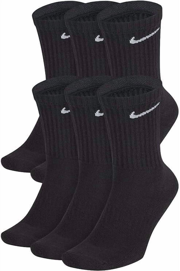 Kids Everyday Cushion Crew Socks - 6 Pack, Medium (Kids 5Y7Y / Women 610 / Men 68) Black