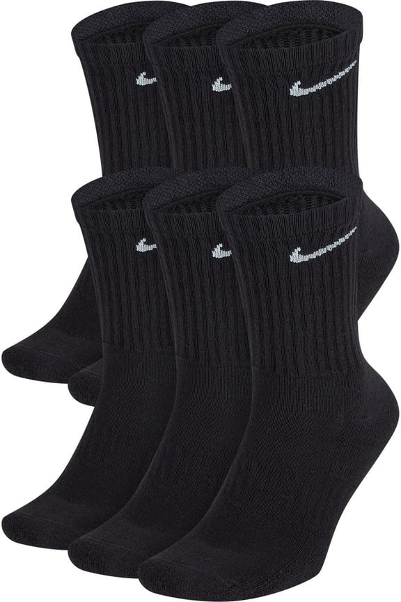 Kids' Everyday Cushioned Crew Socks - 6 Pack (Black/White, )
