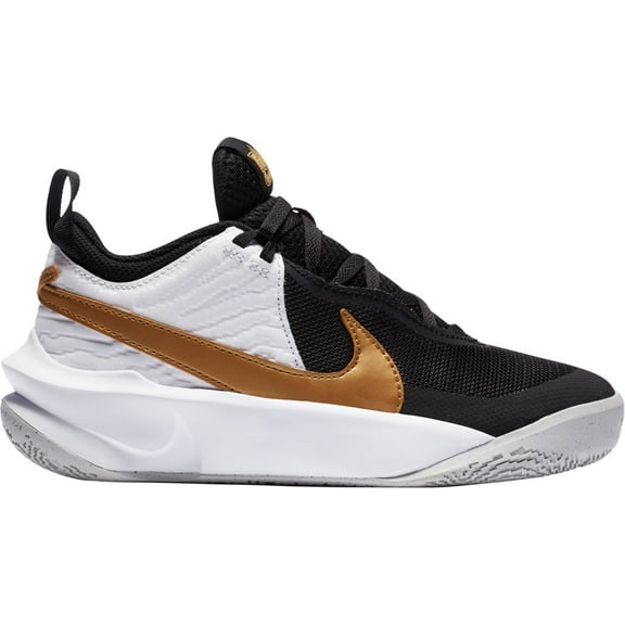 Nike Kids' Grade School Team Hustle D 10 Basketball Shoes (Black/White/Gold, 7, D)