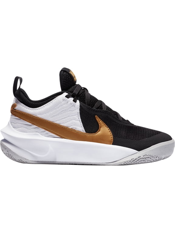 Kids' Grade School Team Hustle D 10 Basketball Shoes (Black/White/Gold, 7, D)
