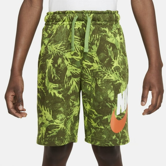 Nike Kids' Leaf Camo Print French Terry Sportswear Shorts- Chlorophyll Green - (Large 14/16)