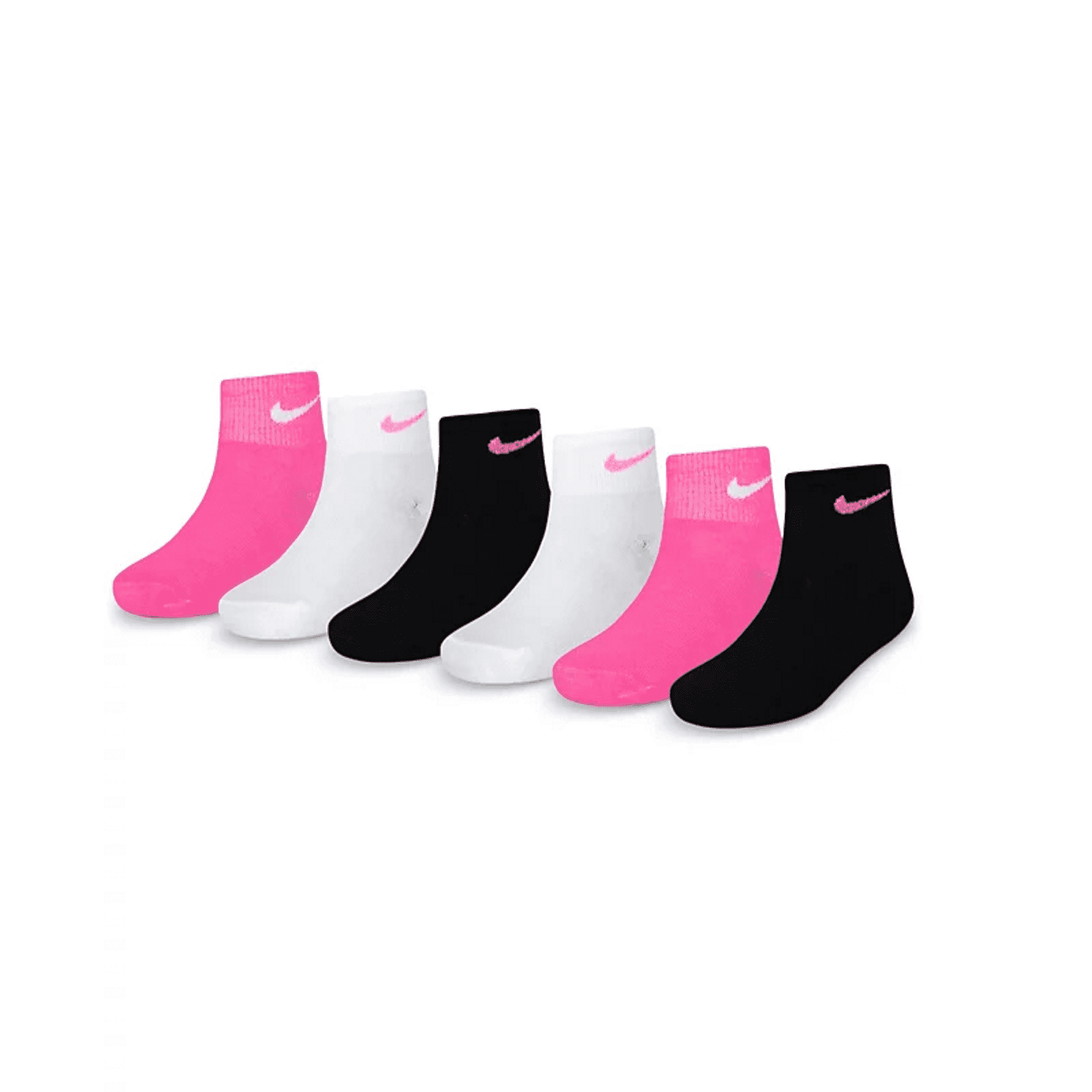 Nike Kids' Little Ankle Socks (6 Pairs), Pink Pow/White/Black, 5/7