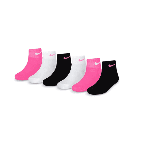 Nike Kids' Little Ankle Socks (6 Pairs), Pink Pow/White/Black, 5/7