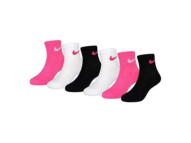 Nike Kids' Little Ankle Socks (6 Pairs), Pink Pow/White/Black, Black ...
