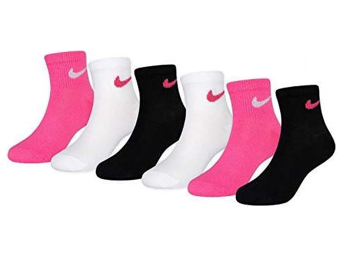 Nike Kids' Little Ankle Socks (6 Pairs), Pink Pow/White/Black, Black, Size 4/5