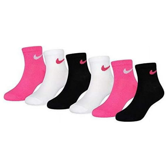 Nike Kids' Little Ankle Socks (6 Pairs), Pink Pow/White/Black, Black, Size 4/5