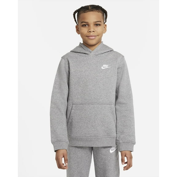 Nike Kids Sportswear Club Fleece Pullover Hoodie, Dark Heather Grey, Medium 