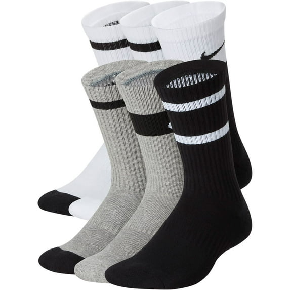 Nike Little Boy Cushioned Crew Socks 6 Pack (W(NN0543-001)/G, 5-7(Kids 10C-3Y))