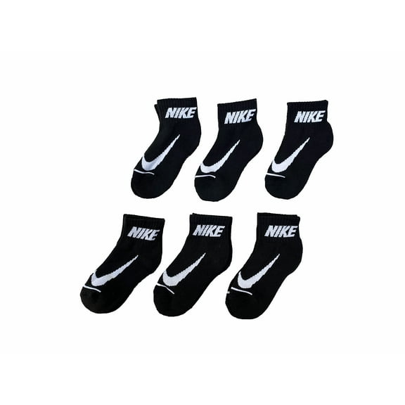 Nike Little Boy Swoosh Cushioned Ankle Black Socks 6 Pack Size XS 5-7 10C-3Y