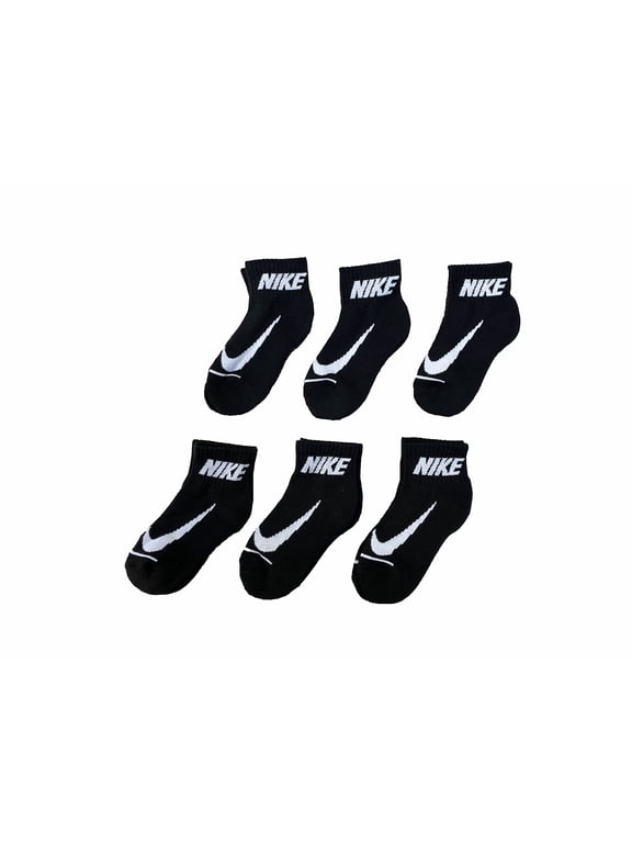 Little Boy Swoosh Cushioned Ankle Black Socks 6 Pack Size XXS 4-5 7C-10C