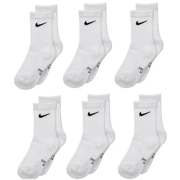 Nike Little Boy's 6-Pairs Young Athletes White Crew Socks Sz: 5-7 Fits 10C-3Y
