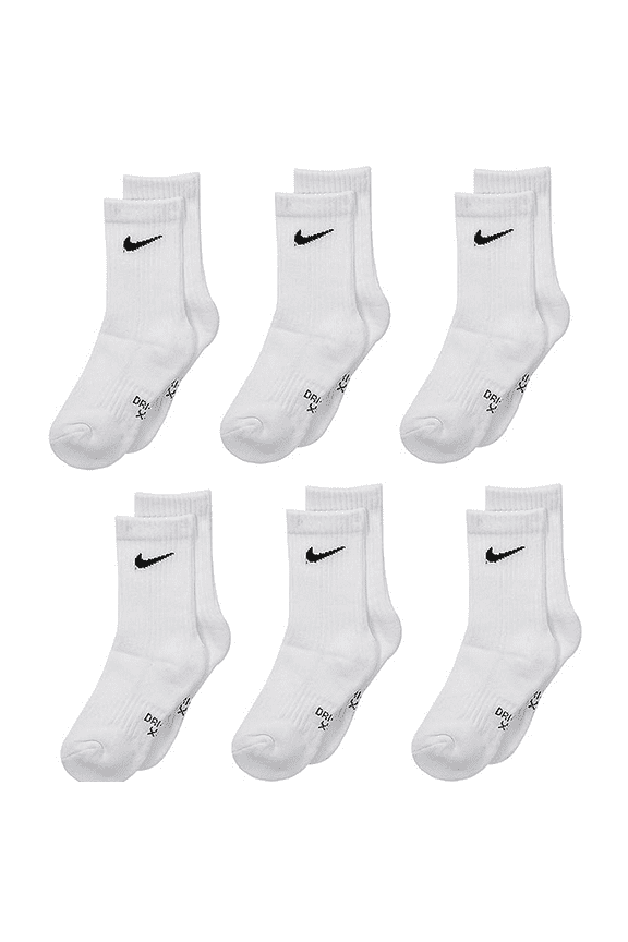 Little Boy's 6-Pairs Young Athletes White Crew Socks Sz: 5-7 Fits 10C-3Y