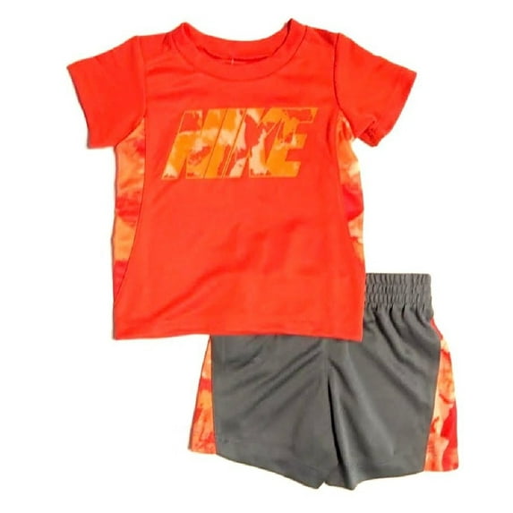 Nike Little Boys 2 Piece Graphic T-Shirt Tee & Shorts Set Orange/Cool Grey (12 Months)