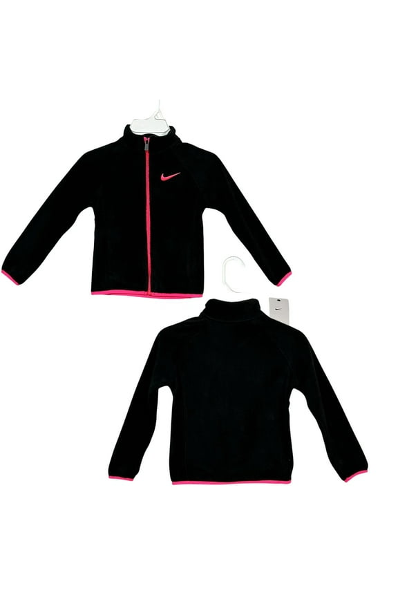 Little Girls Fleece Zip Jacket Size 4 Black Pink Warm Soft Casual Outerwear