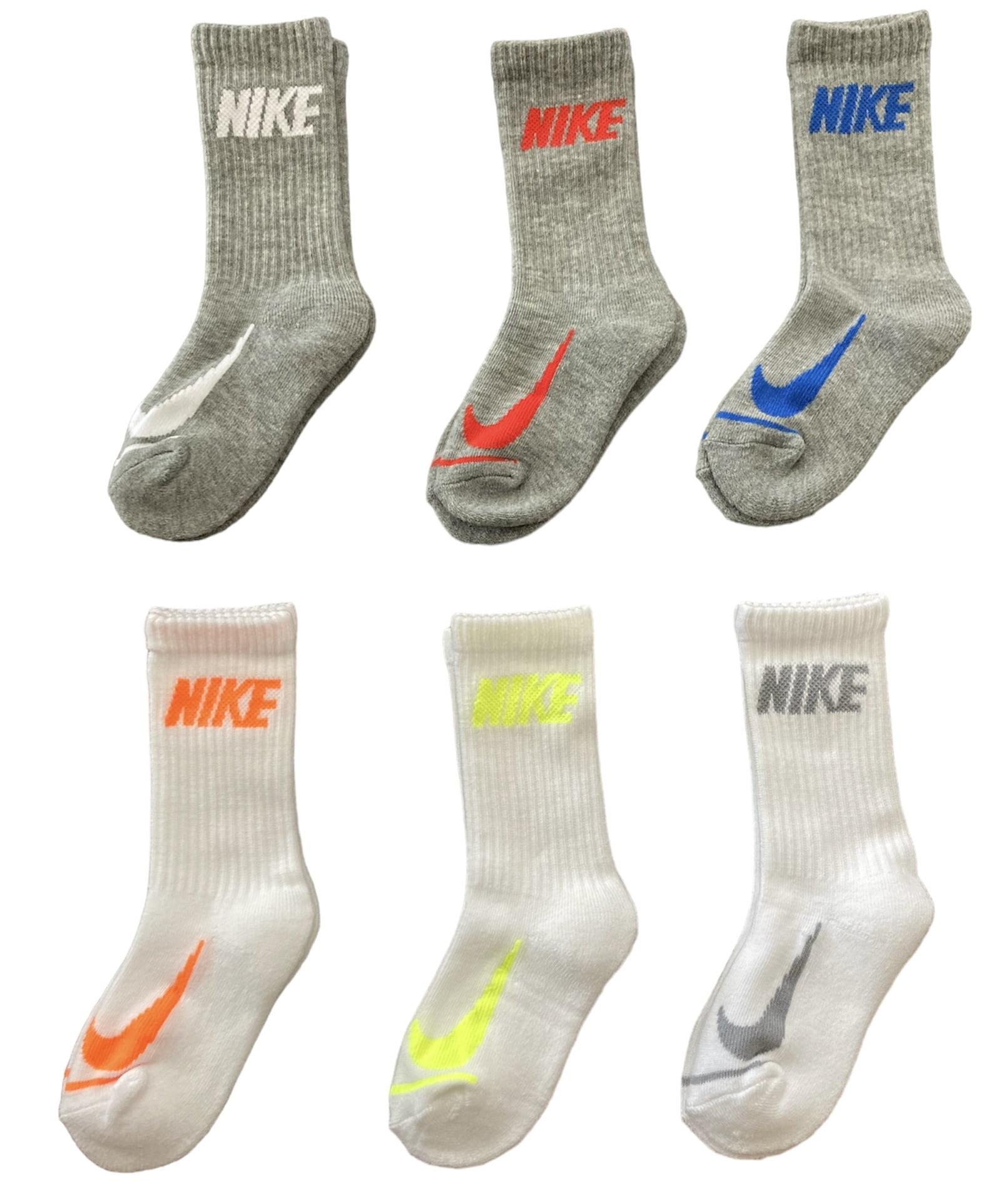 Nike Little Kids' Crew Socks Multi Color (6 Pack) BN0509 001 Youth Sock Sz XXS / 45 (Fits Shoe