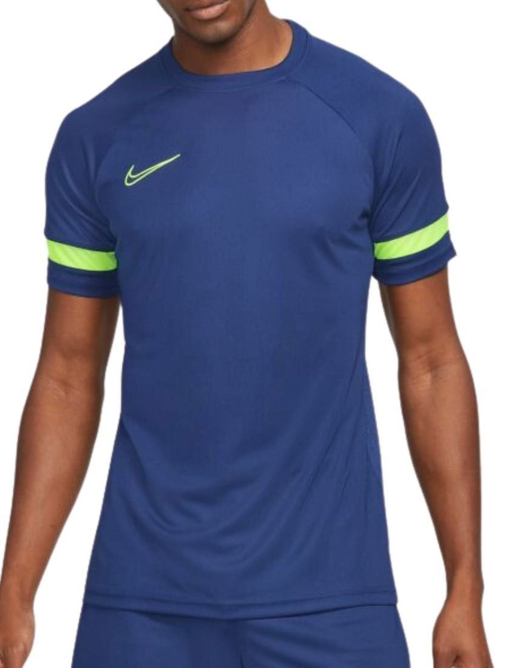 Nike Men's Dri-FIT Academy Short-Sleeve Football Tee shirt Blue Yellow Stripe XL