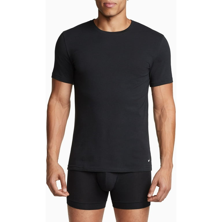 Nike Men s Dri FIT Essential Cotton Stretch Slim Fit Crew Neck Undershirt 2 Pack Black L