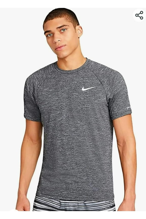 Men's Dri-FIT UPF 40+ Hydroguard Swim Tee (Large, Grey Heather)