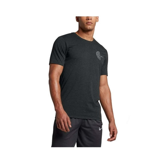Nike Men's Dri-Fit Basketball Logo Tee (Large, Black Heather)